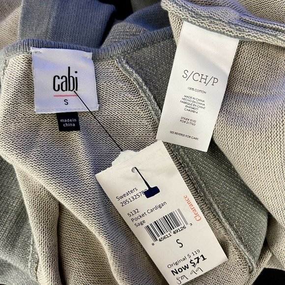 CAbi 5132 Open Front Pocket Cardigan Long Sleeve Drape Sweater Sage Women S NWT - Picture 10 of 12